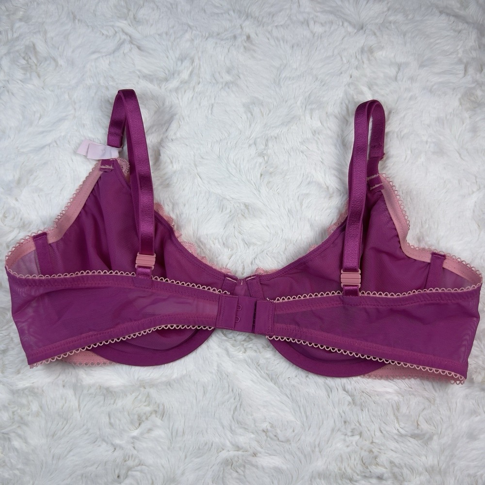 Victoria's Secret Tease Unlined Demi Bra‎ Pink Mesh Sheer Salmon Lace 36C NWT - Picture 2 of 6